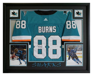 Brent Burns Autographed San Jose Sharks Teal Jersey, Includes two 8x10's Photos Unsigned Framed. JSA Witness