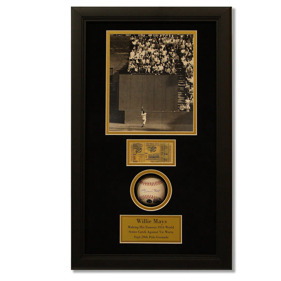 Willie Mays Autographed Baseball: 16x24 Shadowbox Frame